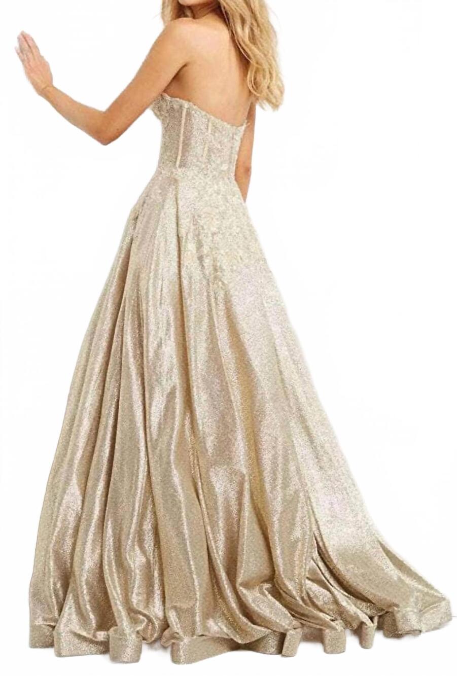 NEW JOVANI sweetheart strapless prom gown in gold - Picture 2 of 5